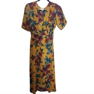 Everly Wrap Dress Mustard Yellow Floral Boho Women's Size Medium‎